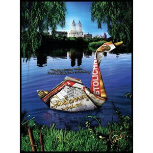 2002 Stolichnaya Vodka Stoli Vintage Print Ad Origami Swan Swimming Pond Art